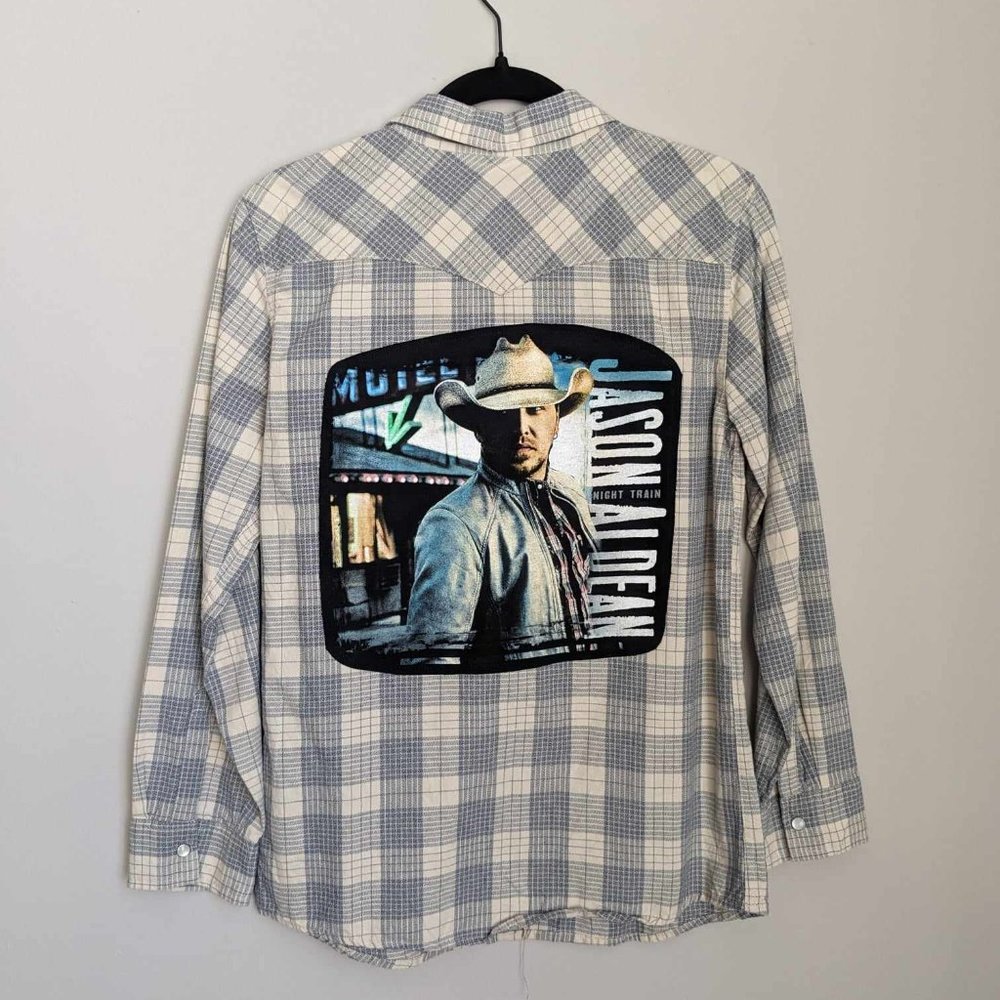 Jason Aldean Country Music Band Custom Levi's Flannel Button Down Shirt Sz L